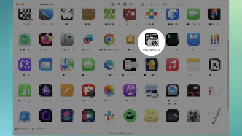 Overview of Image Capture application interface showing scanner selection