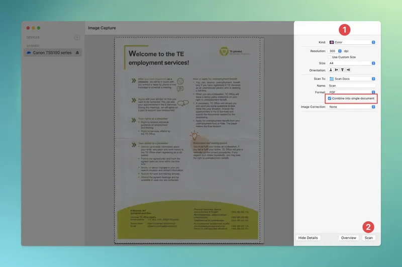 Adjust scanning settings