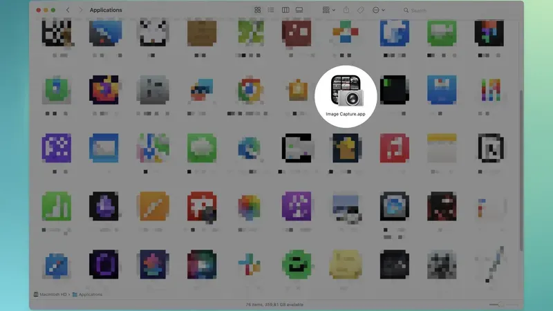 Overview of Image Capture application interface showing scanner selection