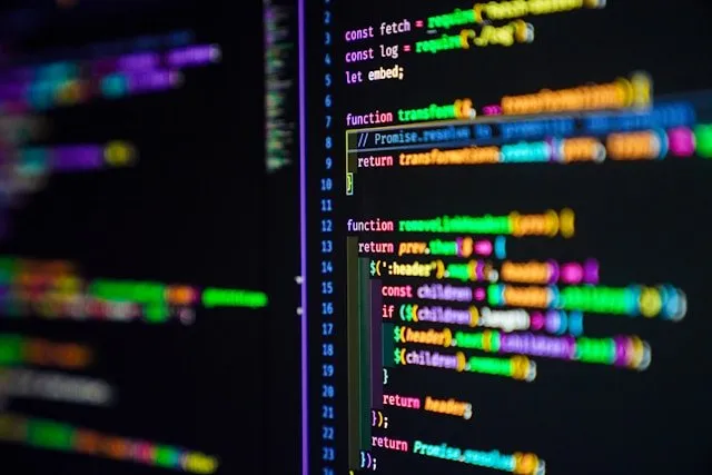 Close-up of colorful syntax-highlighted code on a dark screen